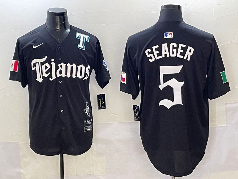 Men Texas Rangers #5 Seager Black Five generations Joint Name 2025 Nike MLB Jersey style 6